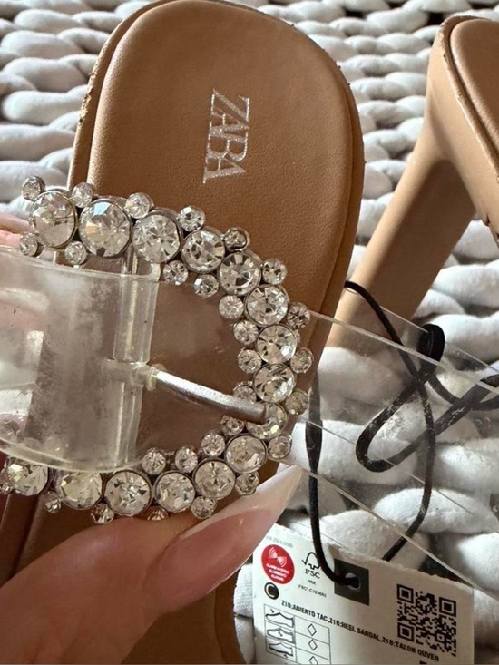 Zara Clear PVC Sandals with Rhinestone Buckle in Tan - Picture 2 of 9